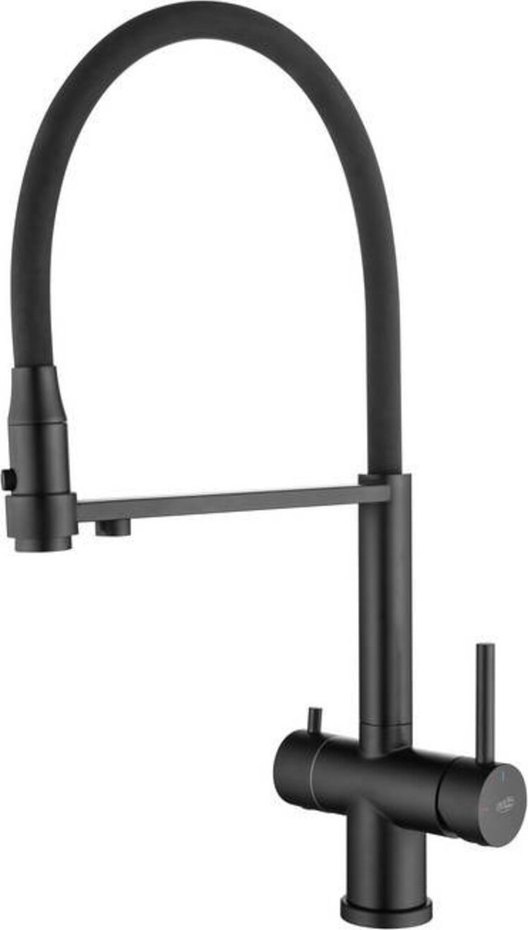 Bateria kuchenna Blue Water Blue Water Tusar Czarna Trójdrożna bateria kuchenna z elastyczną wyjmowaną wylewką
