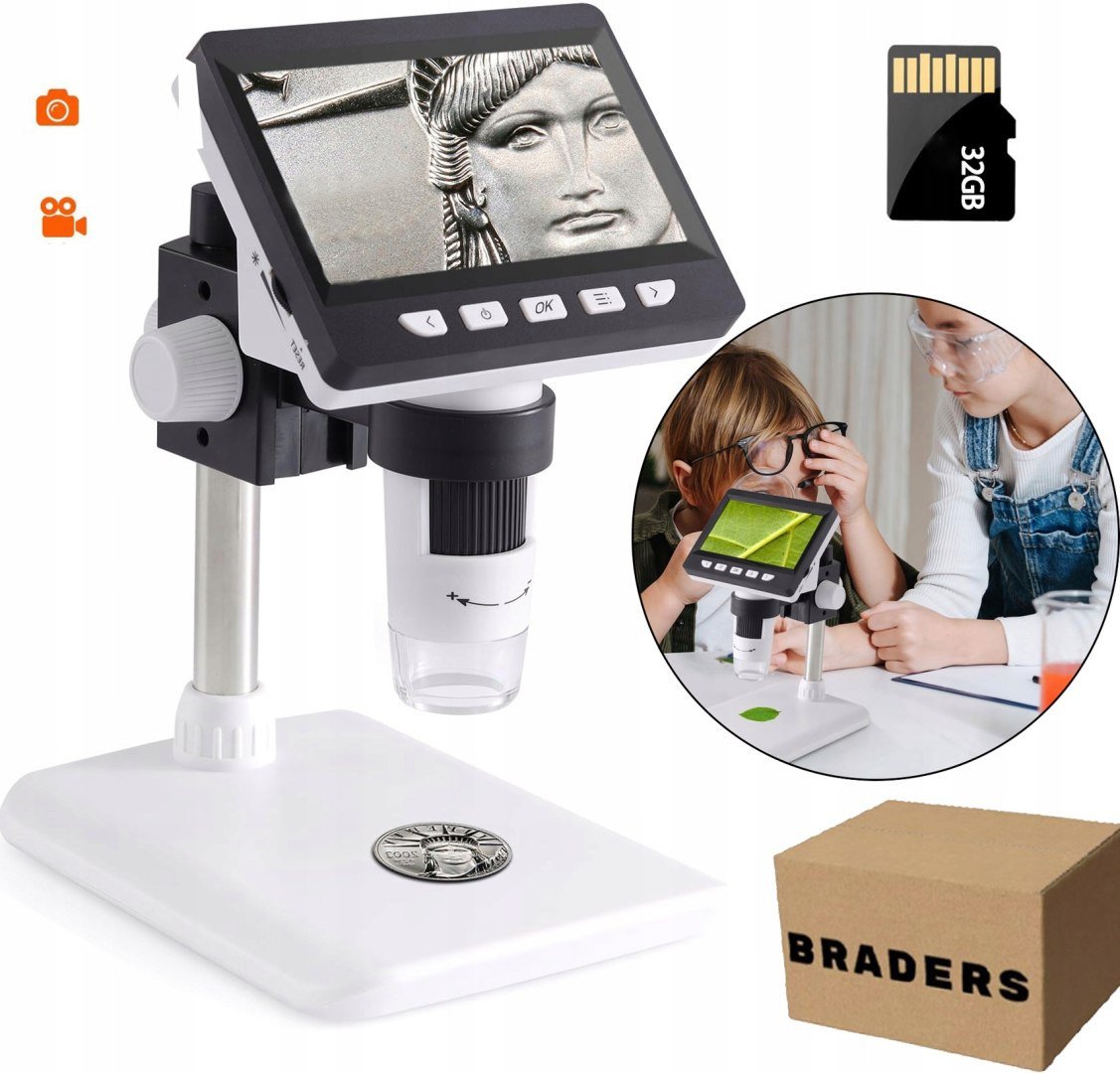 MIKROSKOP CYFROWY Z POWIĘKSZENIEM EKRAN HD 4,3" 1000x + karta pamięci 32GB