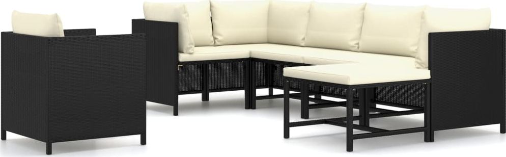 vidaXL 7-cz. zestaw wypoczynkowy do ogrodu, poduszki, rattan PE czarny