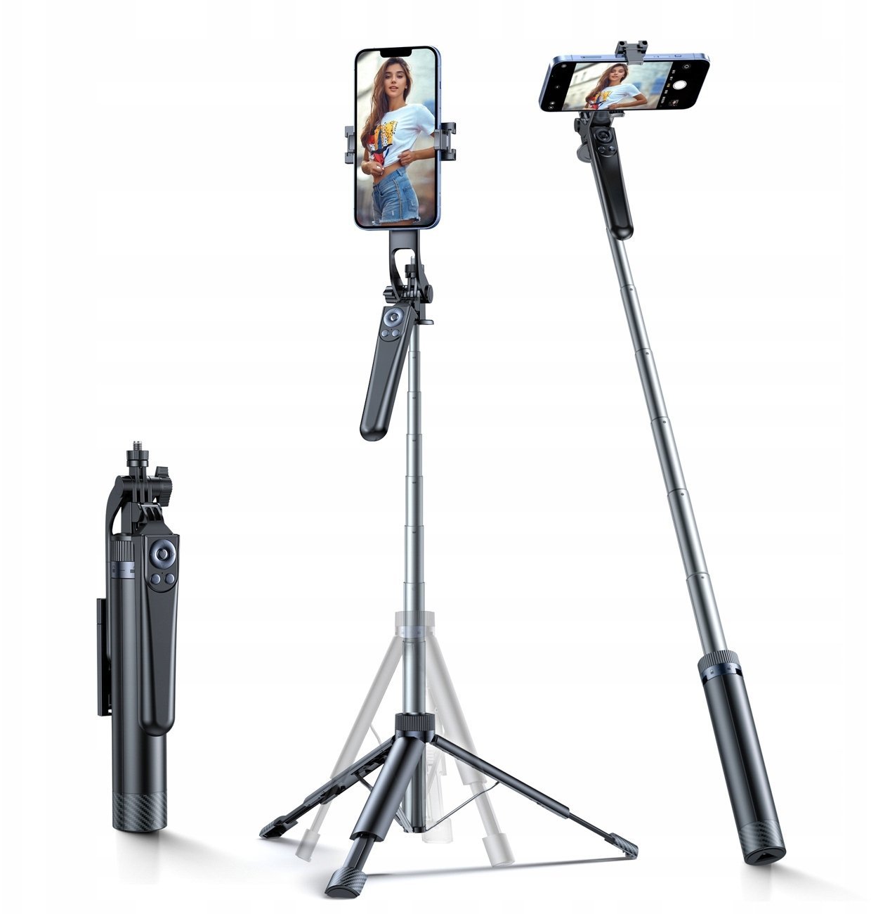 Wozinsky Selfie stick WC1Y30S teleskopowy tripod 1.3m z uchwytem na telefon - czarny