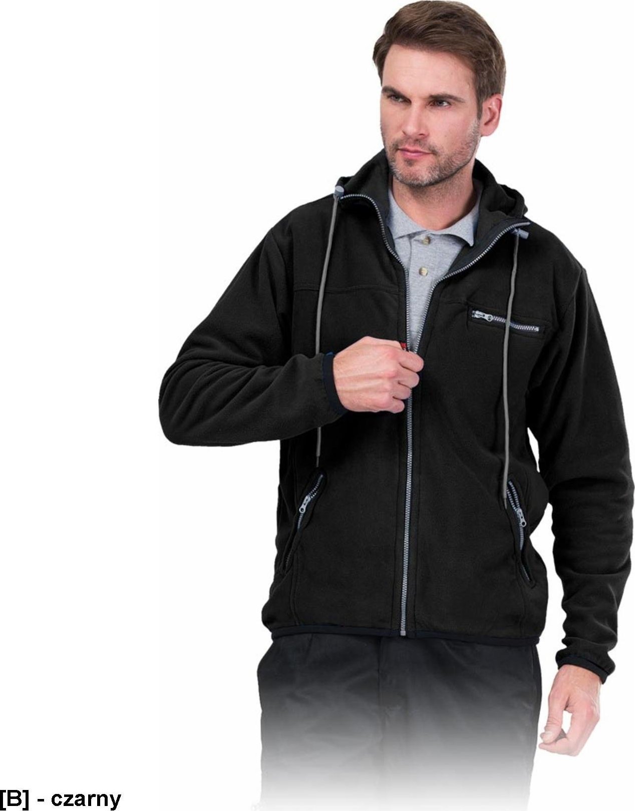 R.E.I.S. POLAR-HOOD - bluza polarowa z kapturem zapinana na suwak, 100% poliester, 290 g/m - czarny M