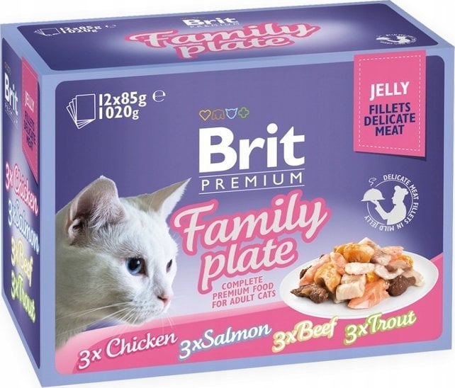 Brit Premium Family Plate dla kotów filety w galarecie mix smaków 12x85g