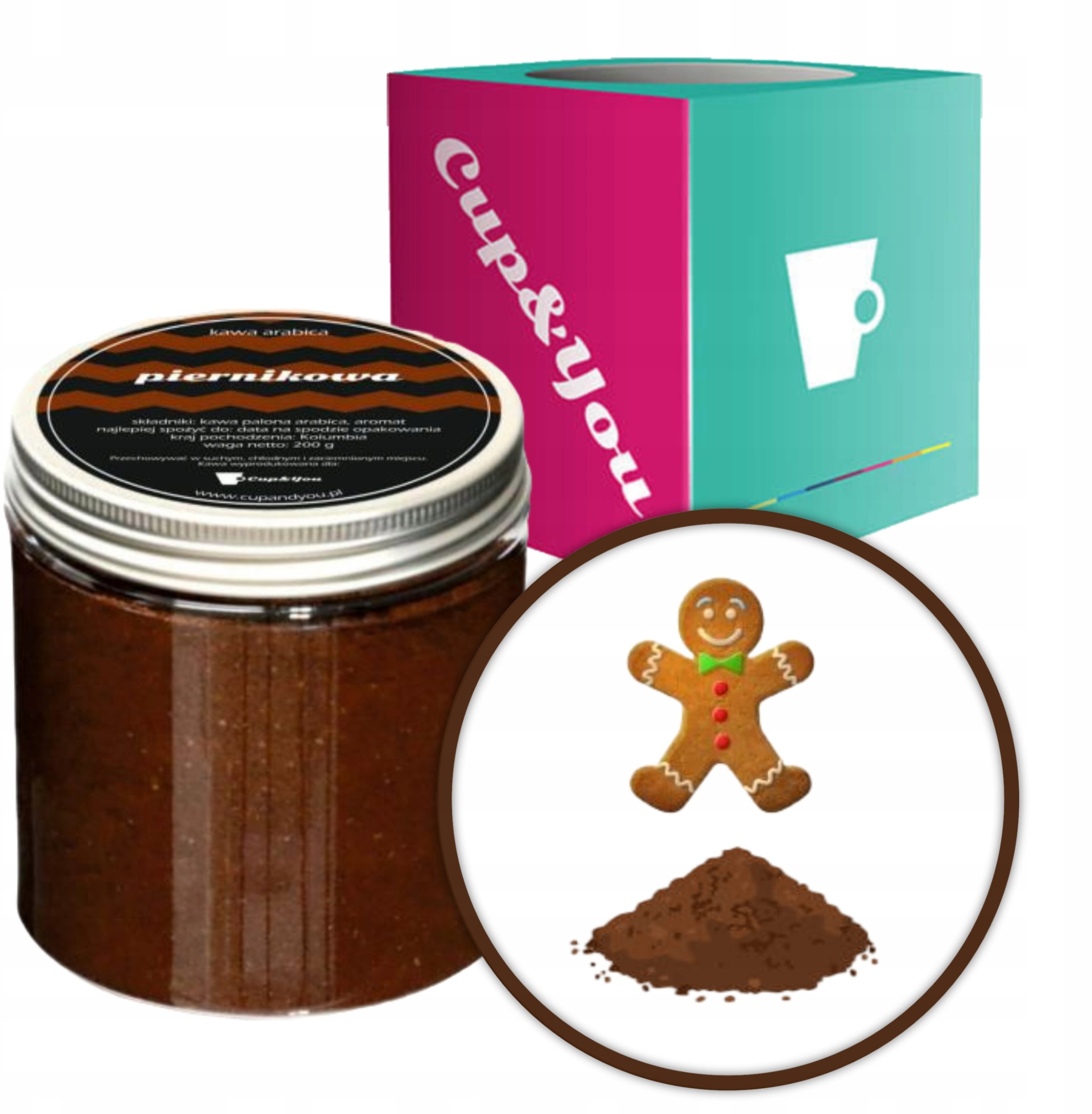 Kawa aromatyzowana smak PIERNIKOWA - KORZENNA mielona ARABICA Cup&You 200g na prezent upominek dla kobiety mężczyzny faceta mamy taty żony męża