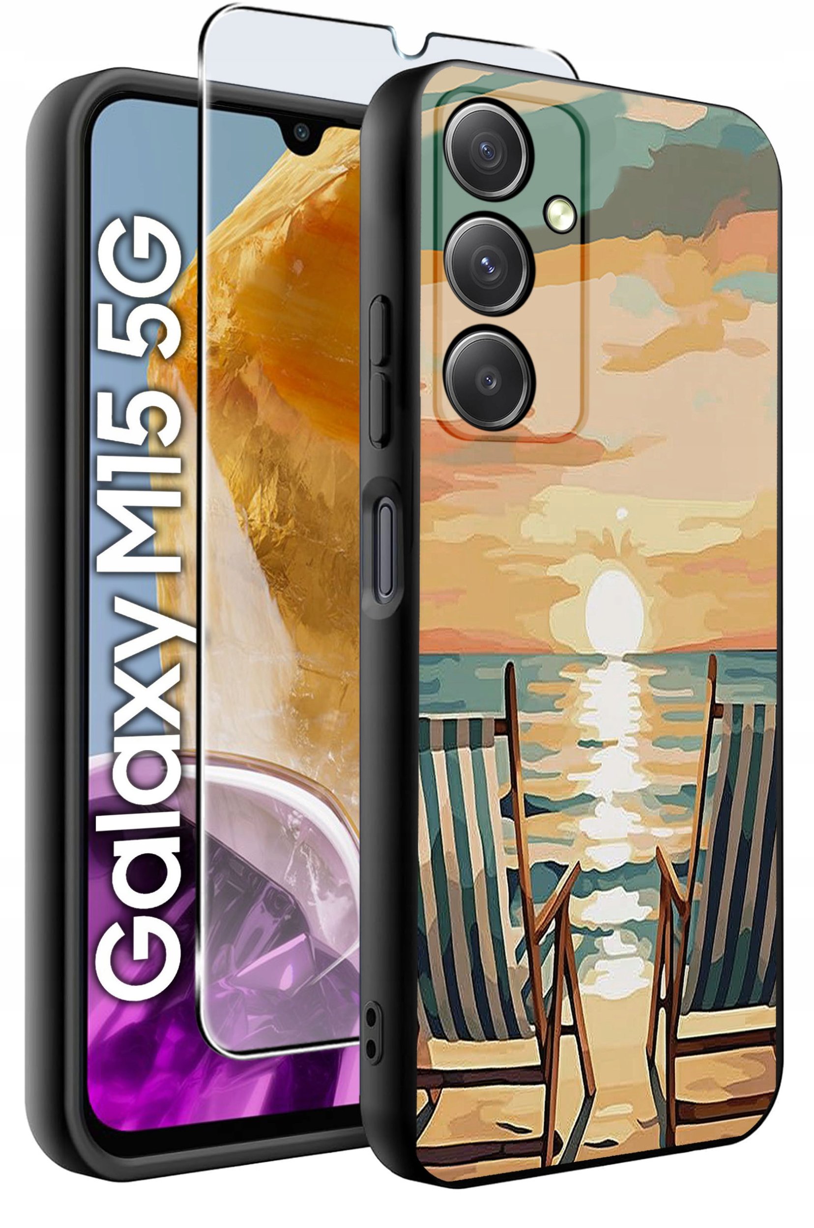 ETUI do Samsung M15 5G WZORY | SILIKONOWE MATT CASE + SZKŁO HARTOWANE 9H