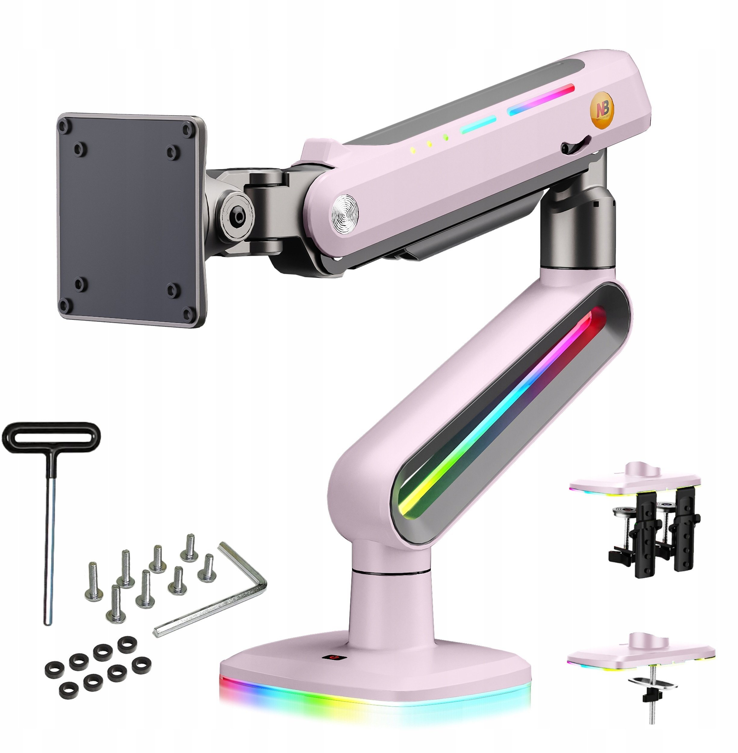 F6-XJ Sakura Pink Podświetlenie RGB Gamingowy mocny uchwyt biurkowy do dużych monitorów 32-60 cali