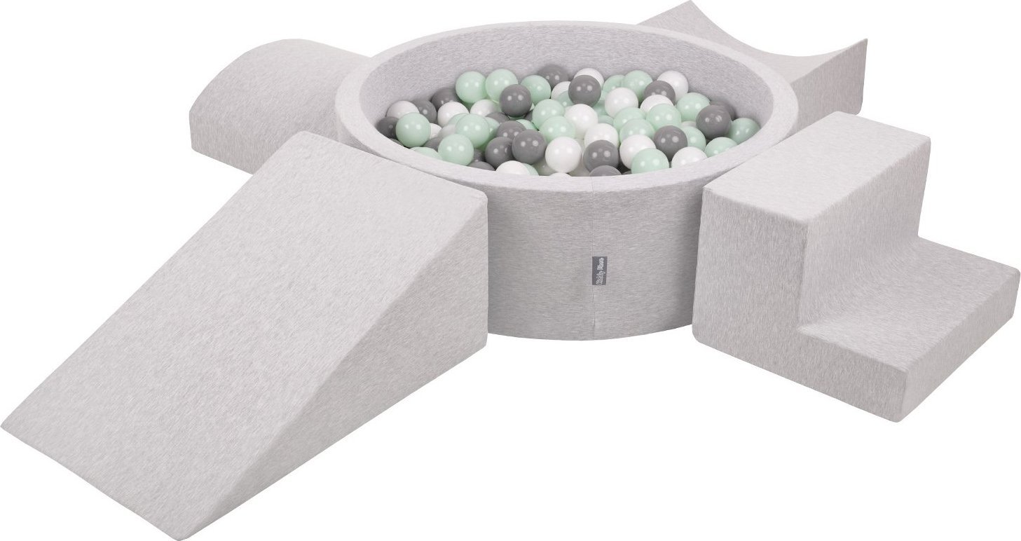 KiddyMoon KiddyMoon Piankowy plac zabaw PPZP-OK30D-115 z piłeczkami jasnoszary: biały-szary-mięta basen 300/klin L/rampa L/półwałek L/schodek Zabawka