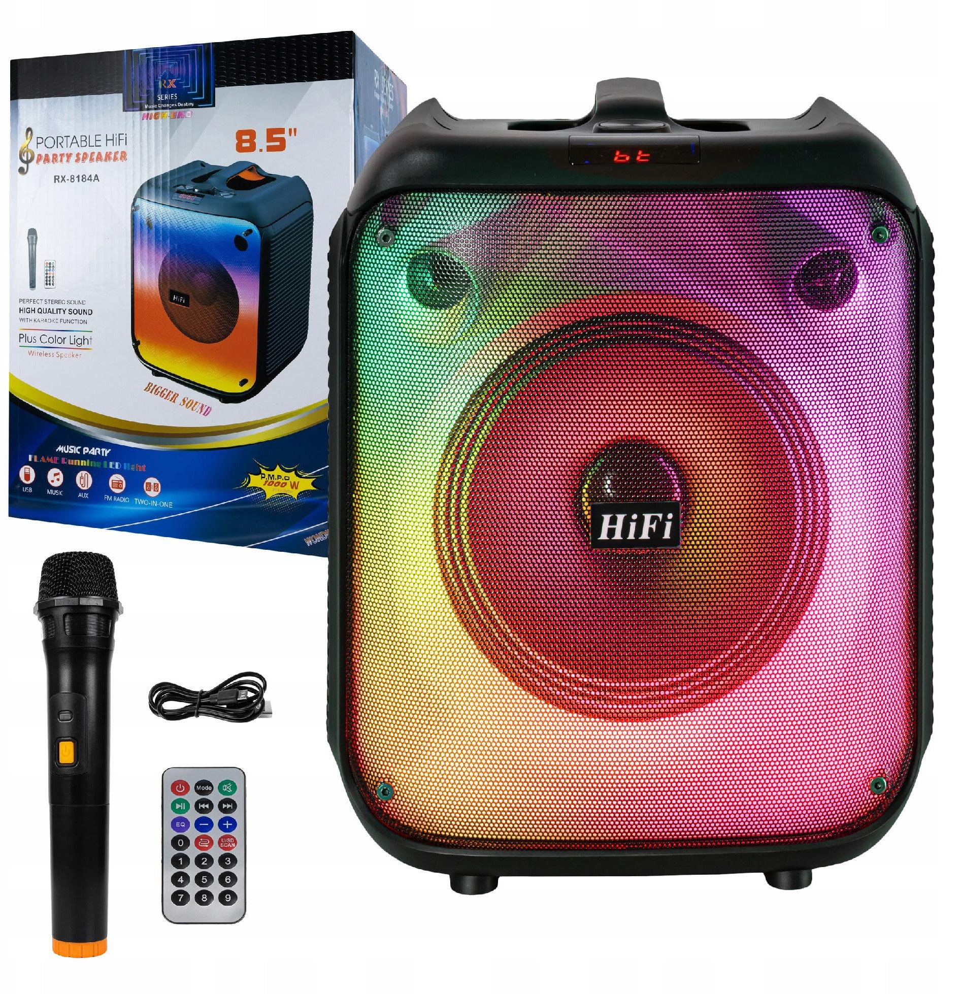Mocny Głośnik Boombox Bluetooth Usb Sd Aux Radio Mikrofon Przenośny Karaoke
