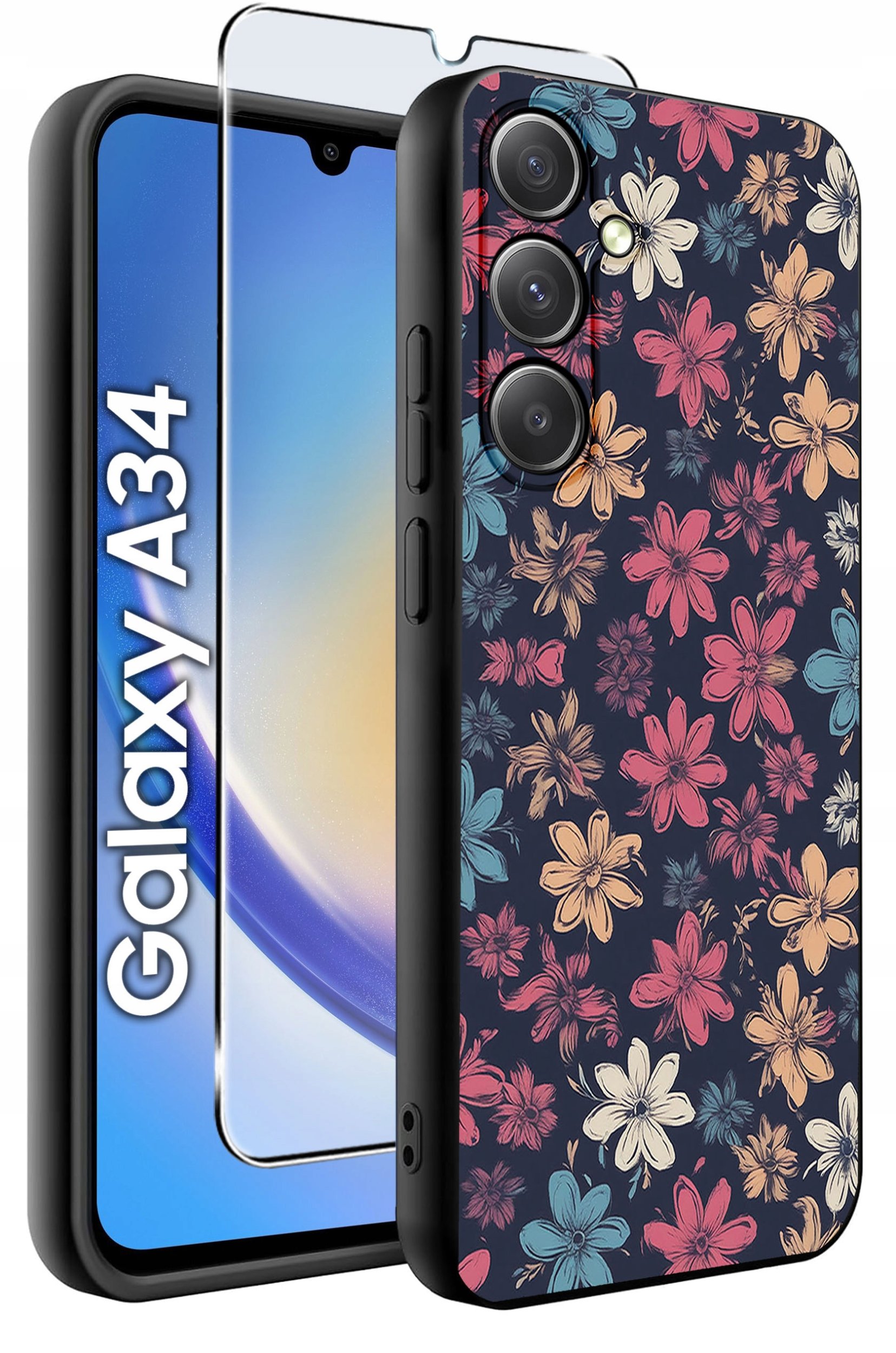 ETUI do Samsung A34 5G WZORY | SILIKONOWE MATT CASE + SZKŁO 9H