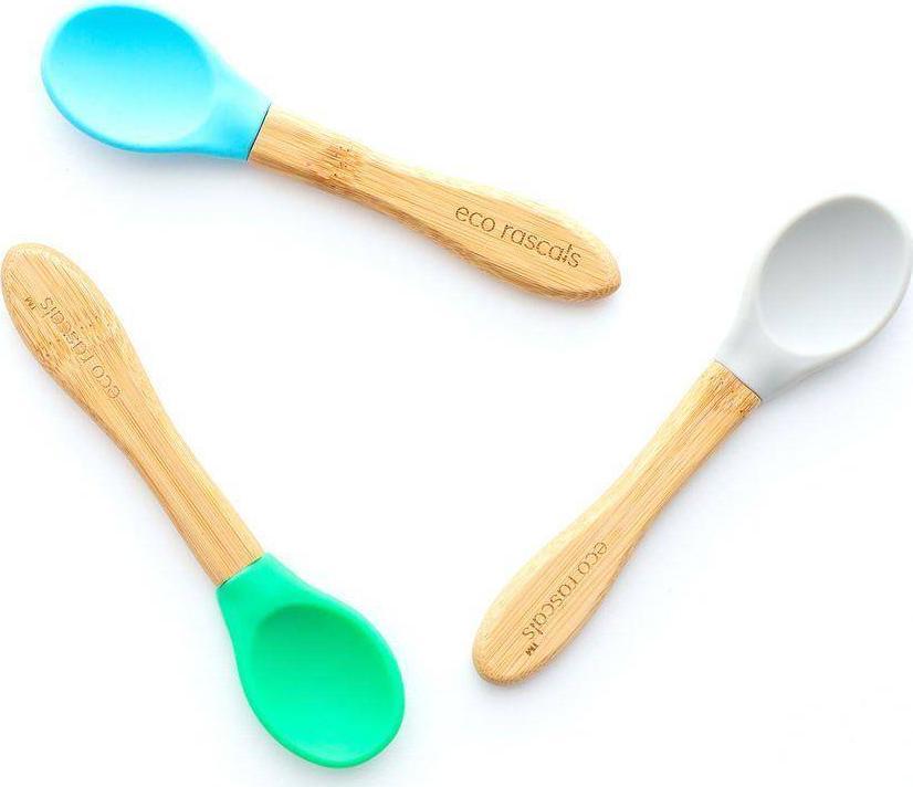 ECO RASCALS ECORASCALS Zestaw łyżeczek bambusowa z silikonową nakładką 3 SZT MIX (niebieska szara, zielona) one size