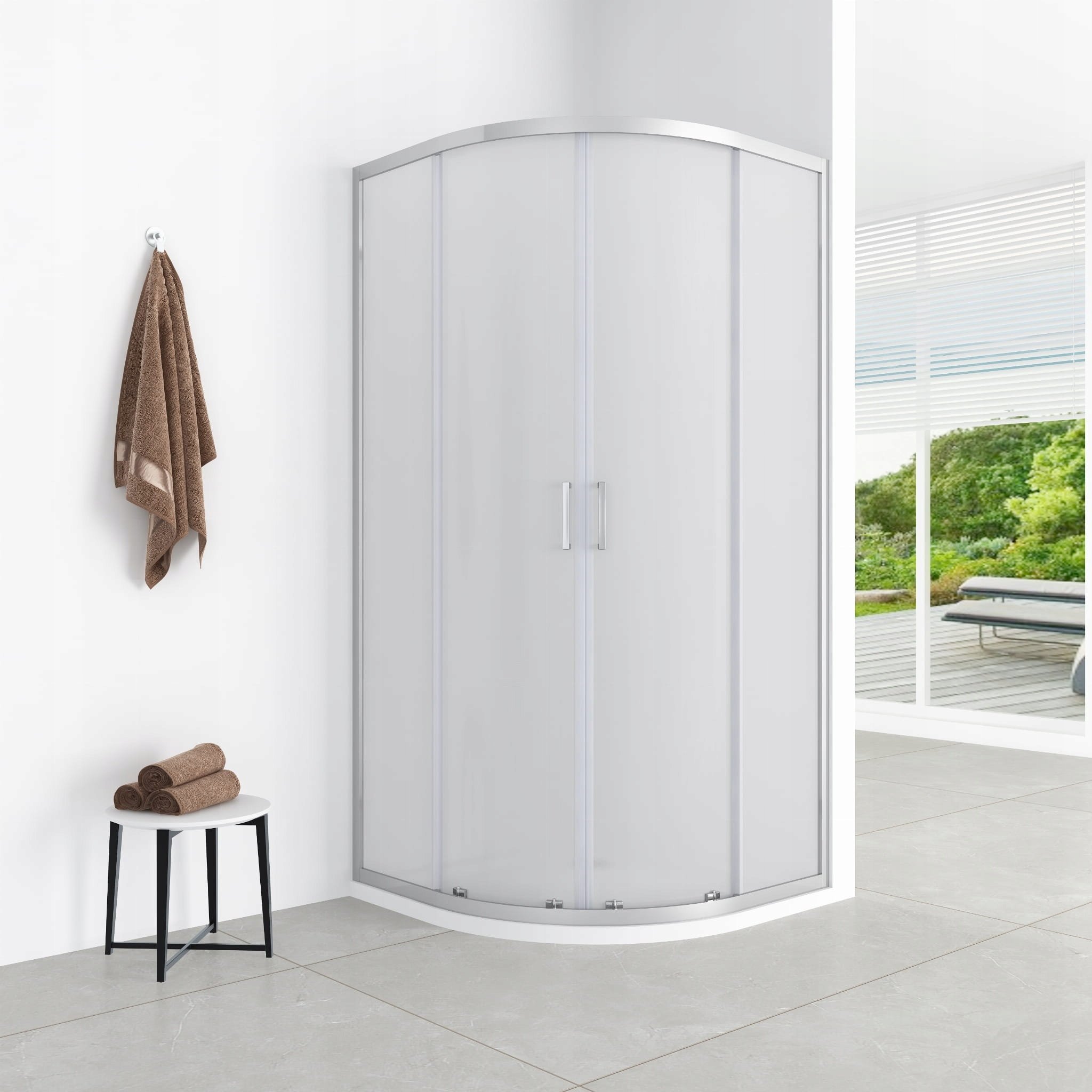 Aptel AQ.100-501102 / AQUAFORM / Niebieski / Półokrągła kabina 80/185 CHROM, Szkło mrożone FABRIC 5MM Łatwe czyszczenie