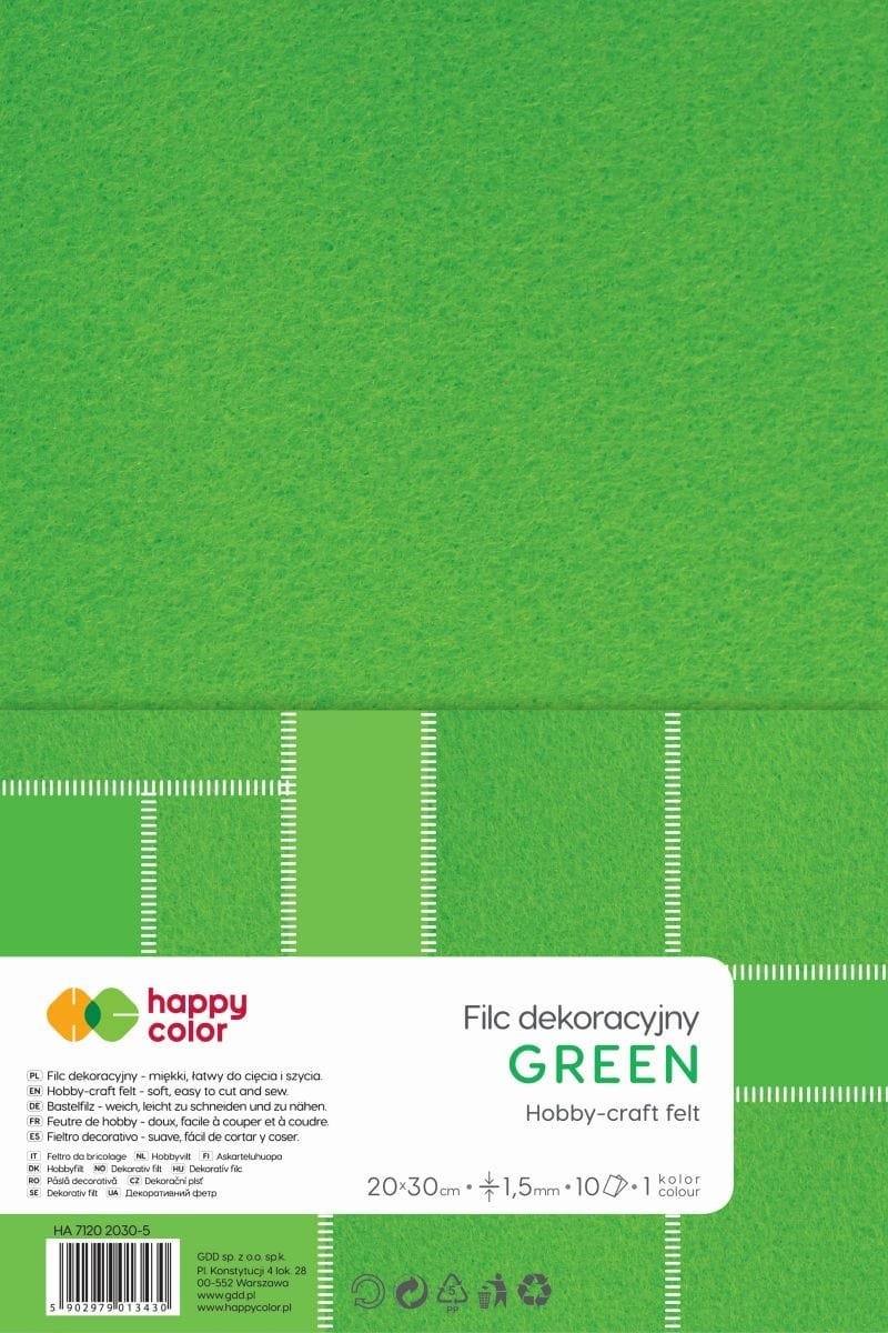 Filc dekoracyjny 20x30 cm 15 mm 10 ark. zielony