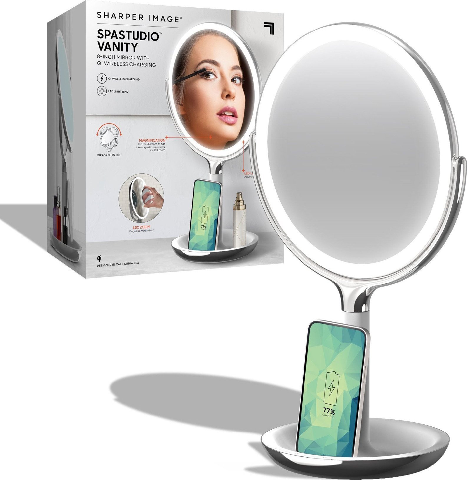 Lusterko kosmetyczne Sharper Image Sharper Image Makeup Mirror with Light and Wireless Charger