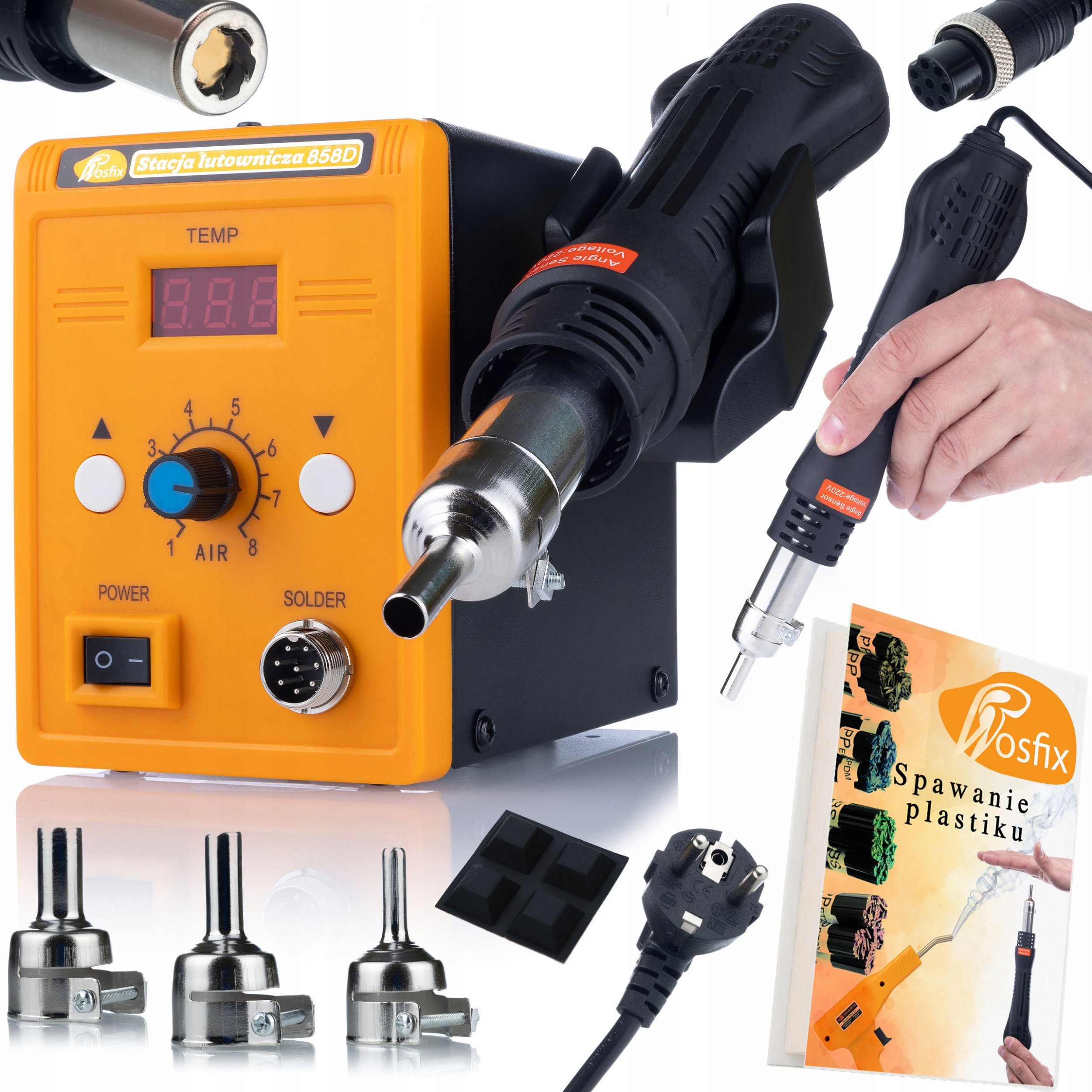 ROSFIX STACJA LUTOWNICZA HOT-AIR 858D + SPOIWA DO SPAWANIA + DYSZA BUT