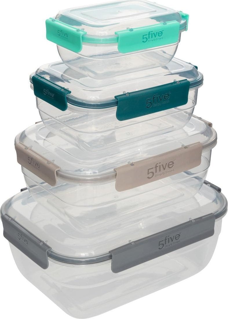 5five Pojemniki na żywność zamykane na klik KLIC, prostokątne, 4 sztuki