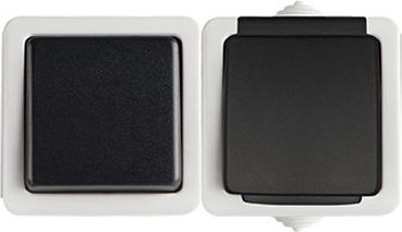 Kanlux TEKNO Łącznik jednobiegunowy + gniazdo francuskie z ochroną styków śrubowy 10AX/16A 250V czarne (25358)