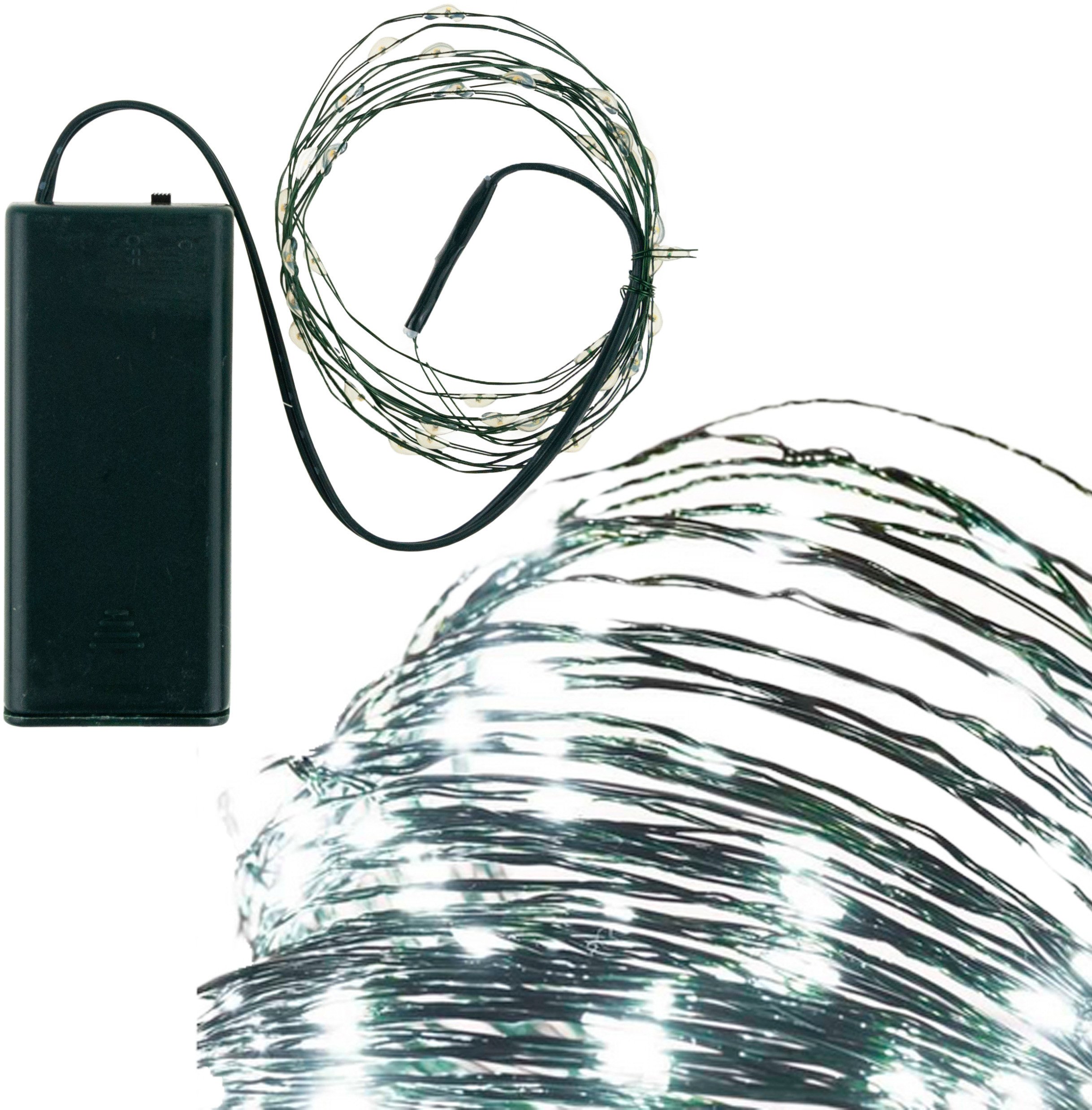 TG73524-1 LAMPKI CHOINKOWE ZIELONY DRUCIK NA BATERIE ZIMNE ŚWIATŁO BIAŁE 40LED