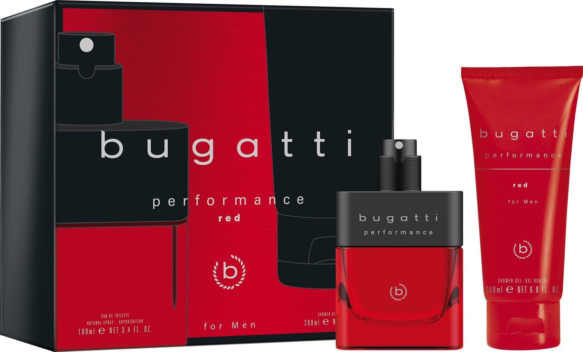 Sirowa BUGATTI Zestaw prezentowy Performance Red for Men (woda toaletowa 100 ml + żel pod prysznic 200 ml)
