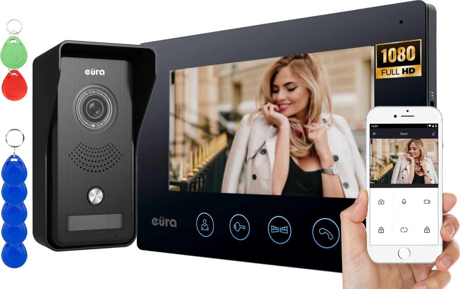 Eura Wideodomofon EURA VDP-42A3 GAMMA Plus, TUYA, Czarny, Wifi, 2 wejścia, czytnik