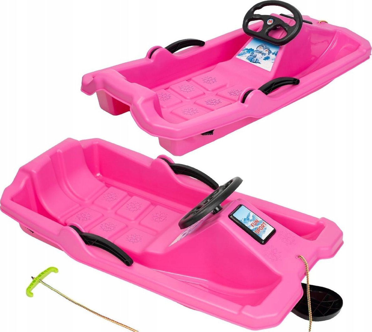 Enero SANKI PLASTIKOWE Z HAMULCEM I KIEROWNICĄ ADAŚ 84x43x25CM RÓŻOWE