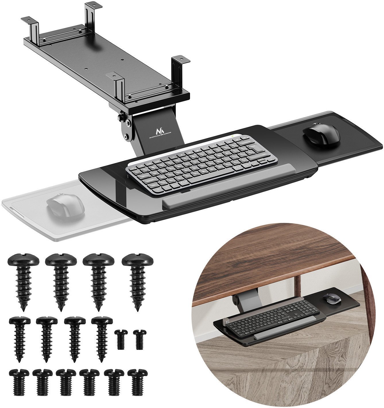 Uchwyt na klawiaturę podbiurkowy Maclean, regulowany, max. 5kg, czarny, MC-156 B