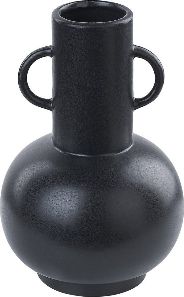 Beliani Wazon na kwiaty ceramiczny czarny PEREA