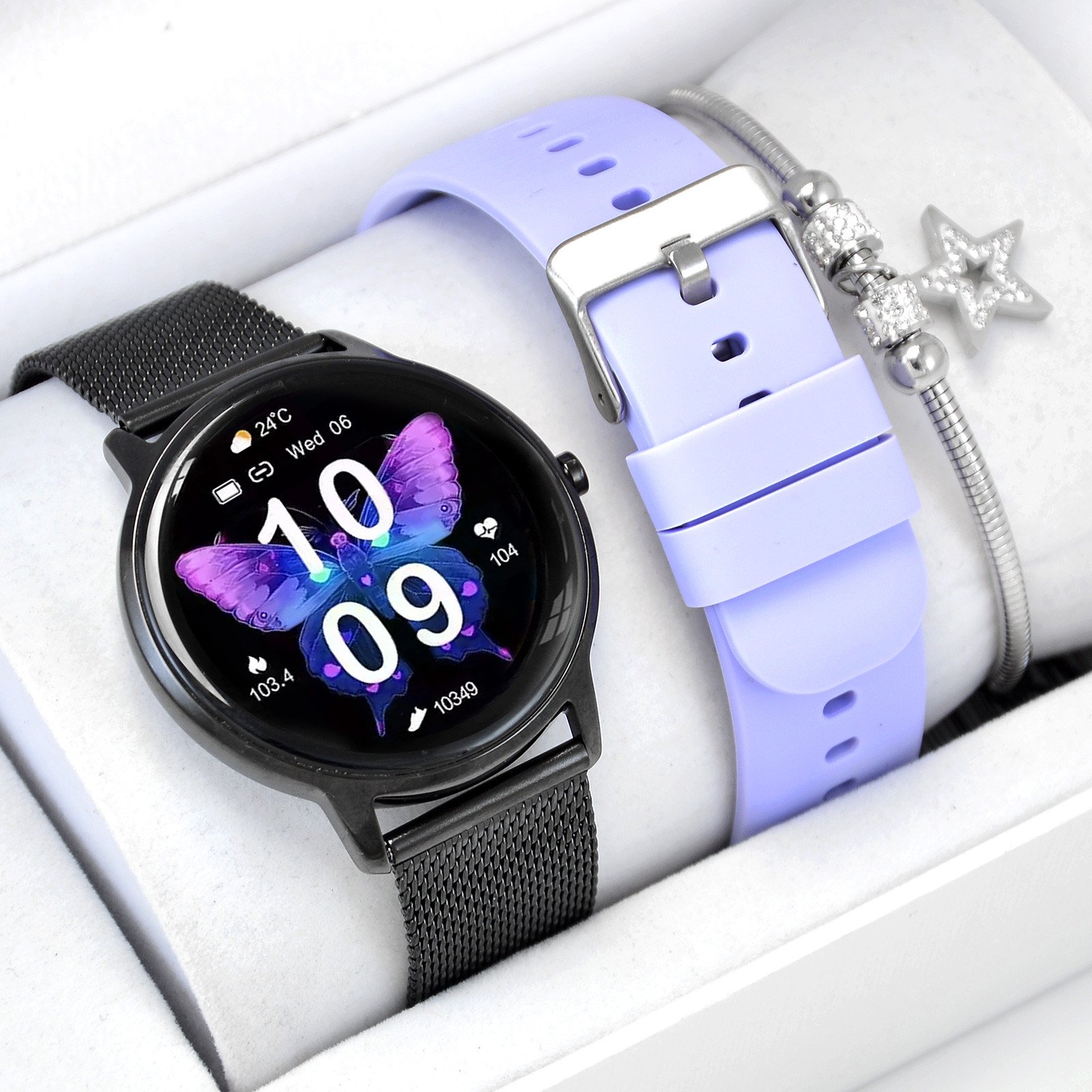 Smartwatch Damski z Bransoletą Mesh Pomiar Tętna, Ciśnienia, Powiadomienia