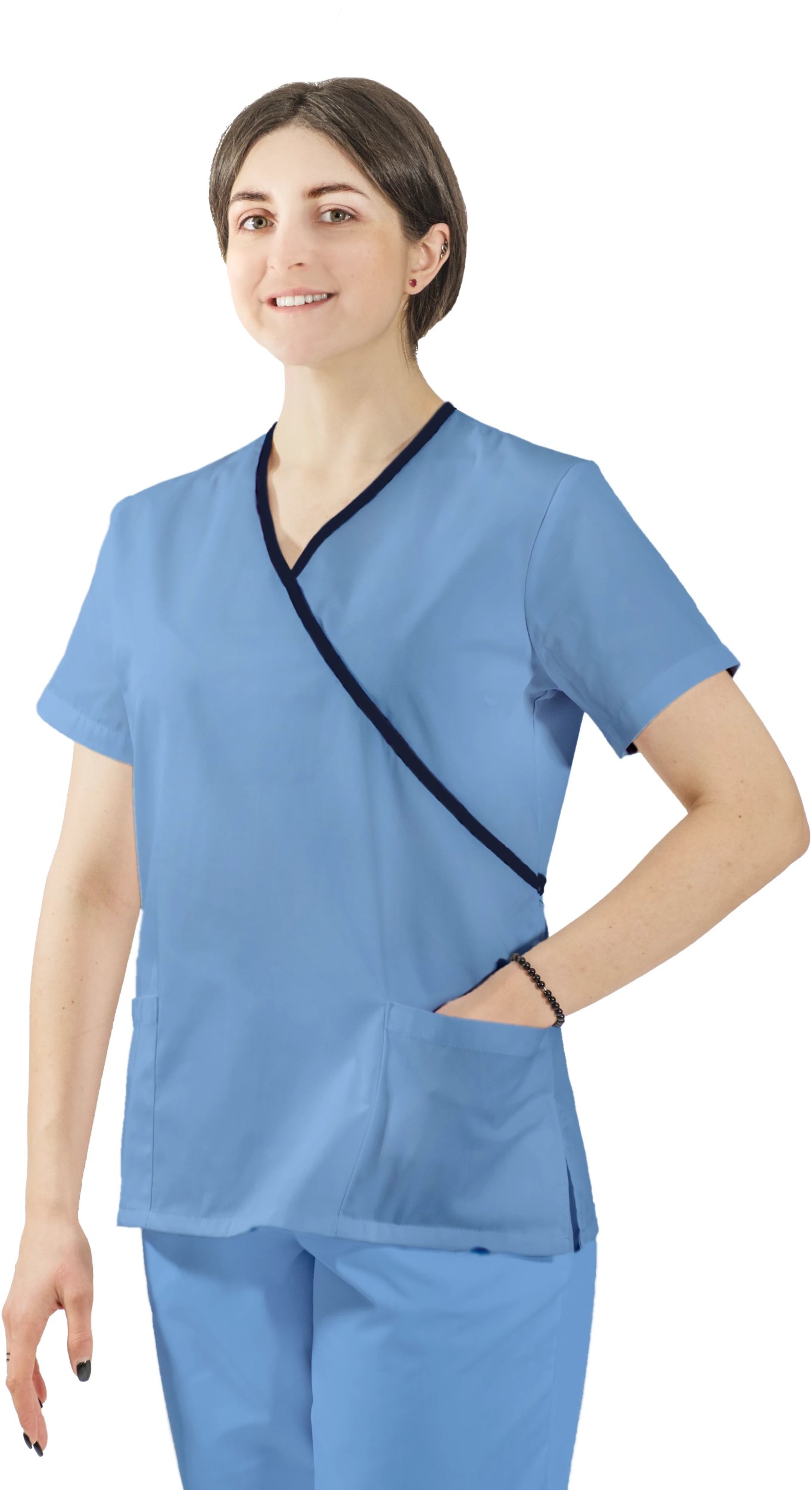 Bluza medyczna kosmetyczna damska lekarska - biały / biała lamówka K84 46