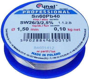 Mojeledy Cyna 1,50mm 100g SW26/3/2.5% spoiwo lutownicze (Sn60Pb40)