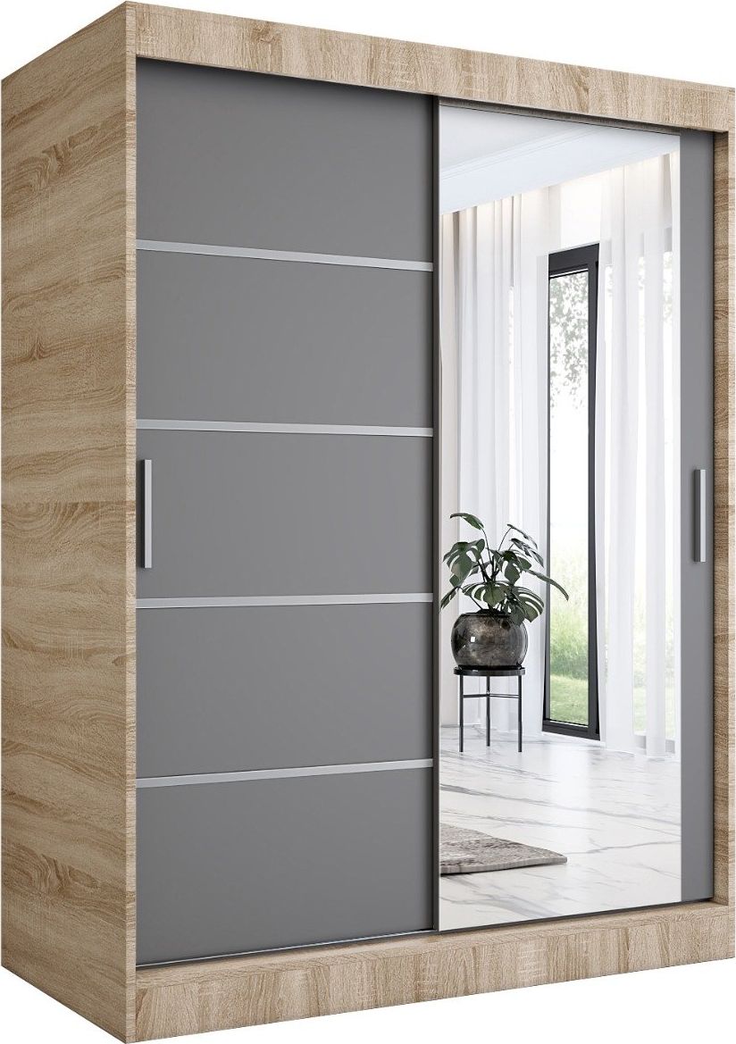 MKPOL Szafa przesuwna MODUO COMFORT 2 150 dąb sonoma/antracyt z lustrem