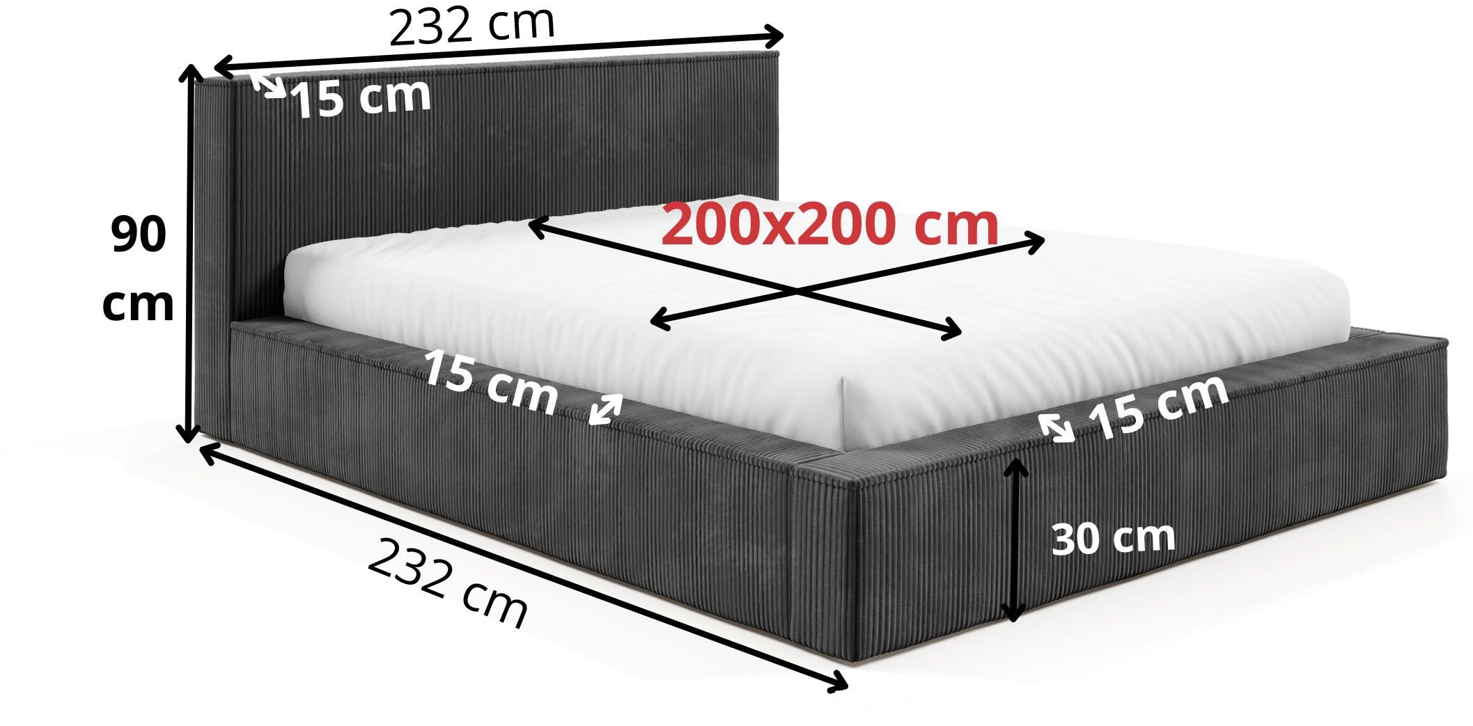 Łóżko FILO 200x200 stelaż metalowy , POJEMNIK, szerokie boki, Sztruks poso 115