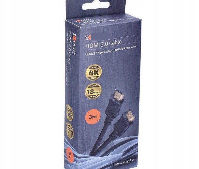 Solight HDMI kabel s Ethernetem, HDMI 2.0 A konektor - HDMI 2.0 A konektor, blistr, 3m