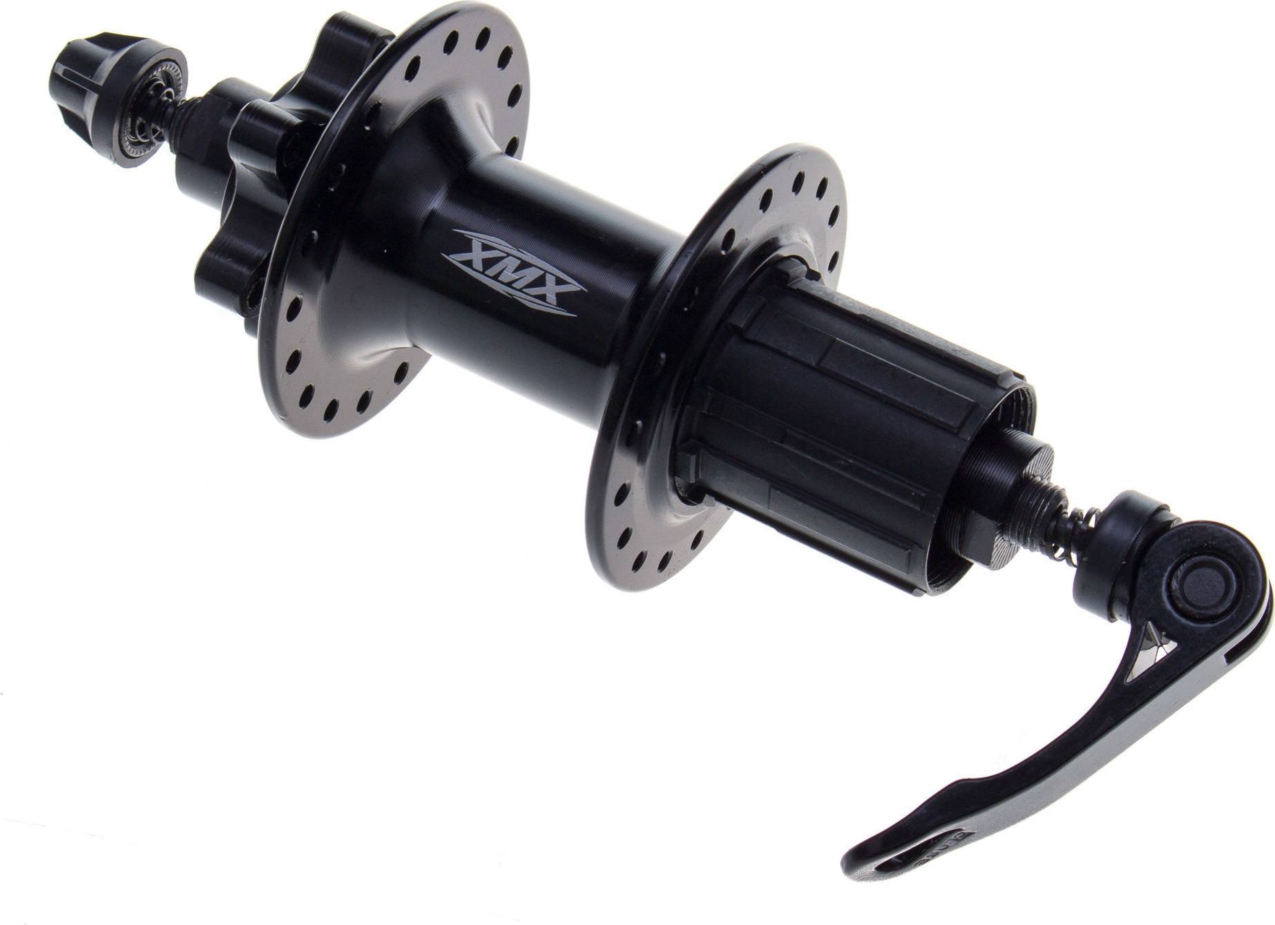 XMX Piasta tylna aluminiowa XMX-A291QR 36-otw kaseta 8-9-rzęd QR hamulec tarczowy - łożyska maszynowe, oś CR-Mo, czarna Uniwersalny