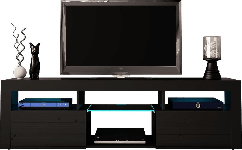 MEGSTYL SZAFKA RTV 160CM - GRAND 5 Czarny mat - Czarny połysk