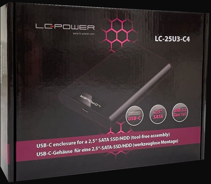 LC-Power 2,5'' SATA HDD-Gehäuse USB 3.2 Black LC-25U3-C4, USB-C, Bis zu 5 GB/s