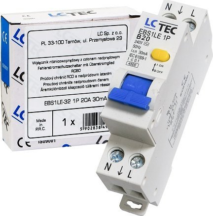 LCTec Wyłącznik różnicowoprądowy 20A 30mA 1mod 495070