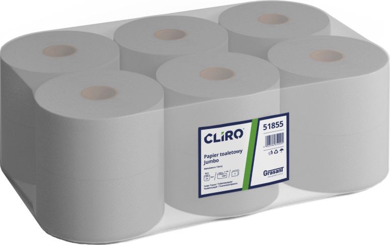 Cliro Cliro - Papier toaletowy w roli Jumbo, makulatura, 12 rolek, 130 m - Szary