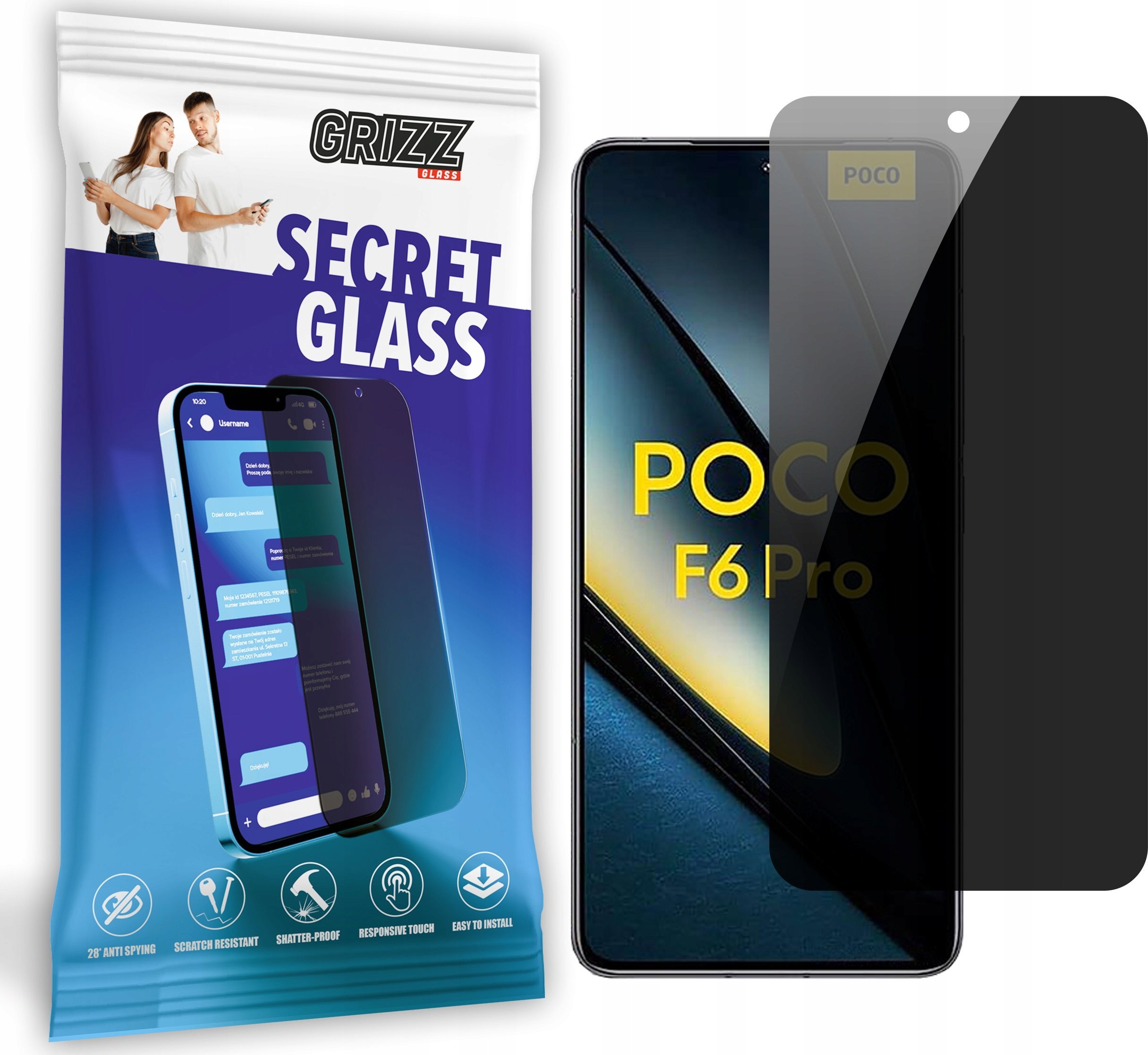 GrizzGlass Szkło prywatyzujące GrizzGlass SecretGlass do Xiaomi POCO F6 Pro