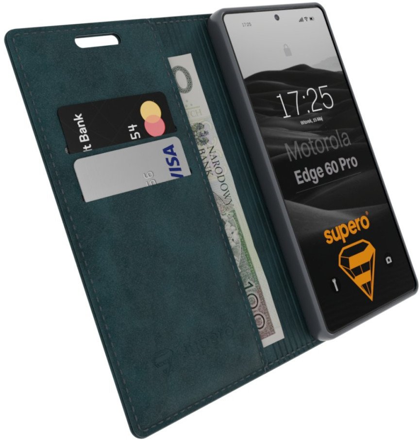 Etui z klapką Supero Business 2 Wallet Case do Motorola Moto Edge 60 Pro, zielone