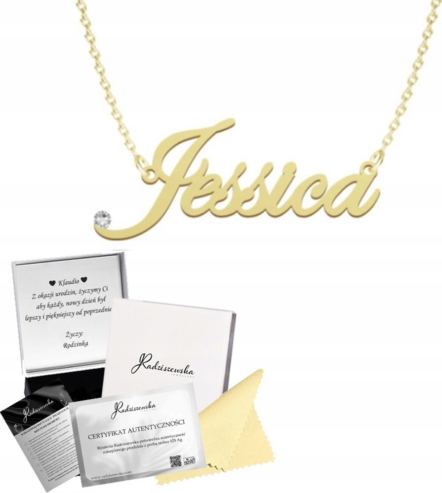 Radziszewska Jewellery ZŁOTY ŁAŃCUSZEK Z IMIENIEM JESSICA SREBRO 925 PREZENT KOBIETA DEDYKACJA