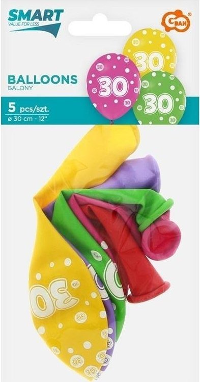 GoDan Balony liczba 30 urodziny 30cm 5szt