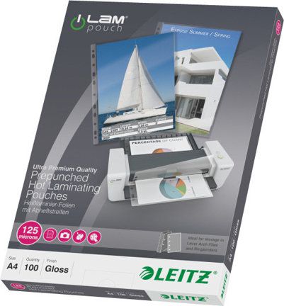 Esselte LEITZ 100 A4 LAM POUCH PUNCHED 125MICRON (33878)