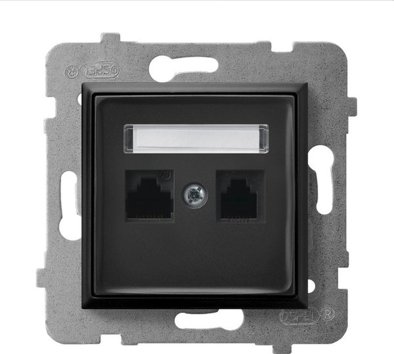 Ospel ARIA Gniazdo komputerowe podwójne, kat. 5e MMC czarny metalik GPK-2U/K/m/33