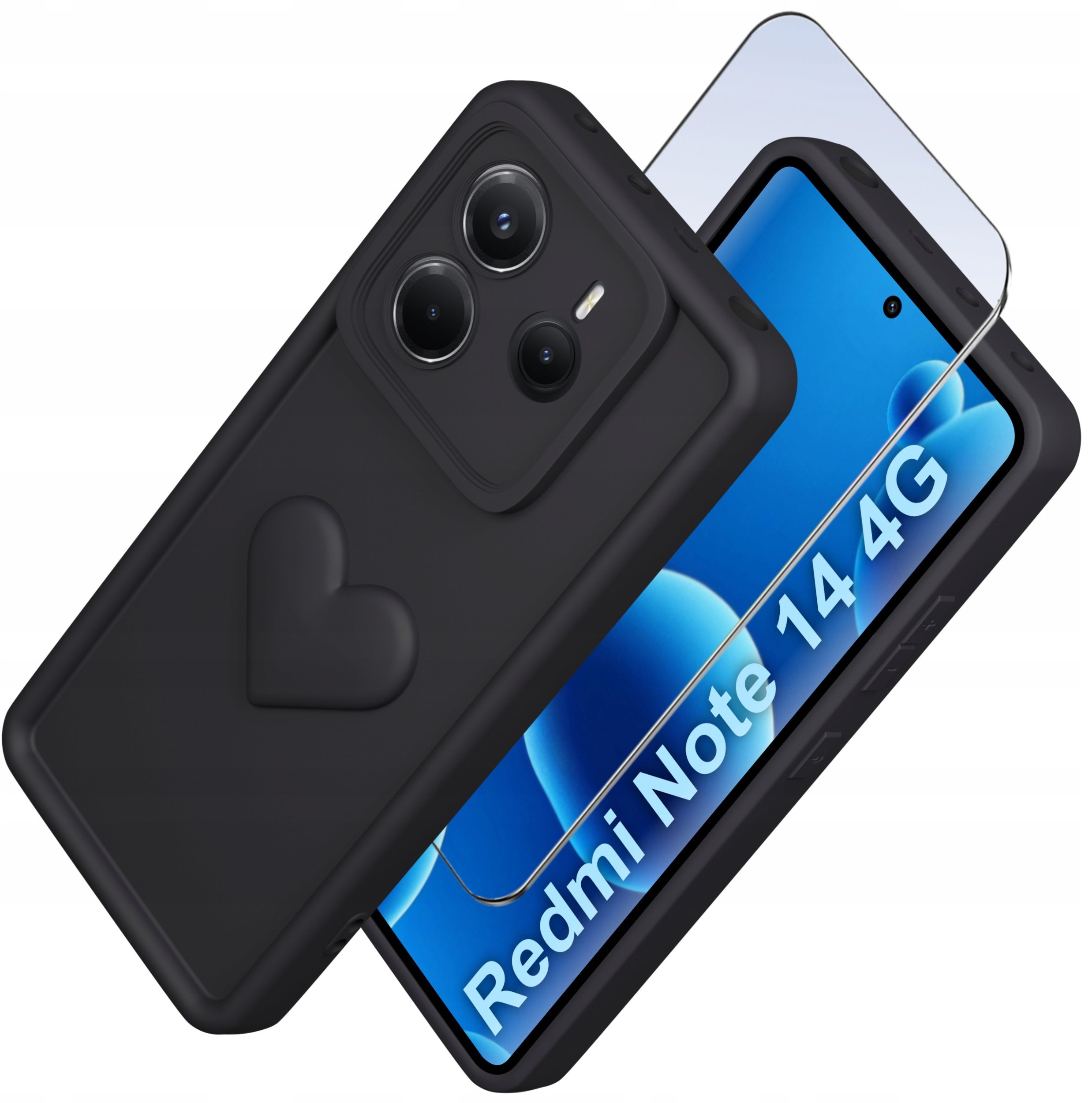 Etui do Xiaomi Redmi Note 14 4G silikonowe MATOWE serce + Szkło 9H