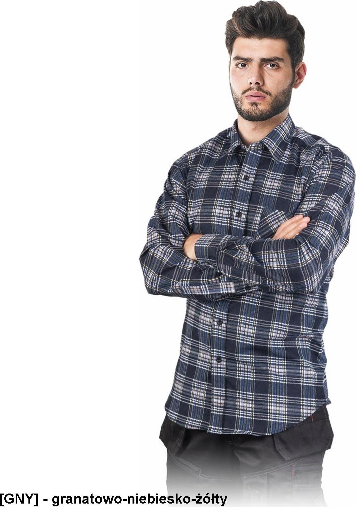 R.E.I.S. KF - koszula flanelowa ochronna - granatowo-niebiesko-żółty 3XL