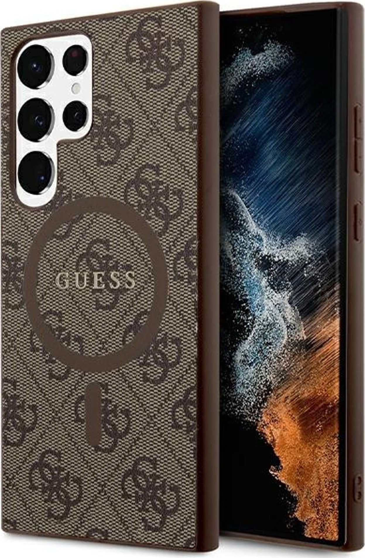 Guess GUHMS24LG4GFRW S24 Ultra S928 brązowy/brown hardcase 4G Collection Leather Metal Logo MagSafe
