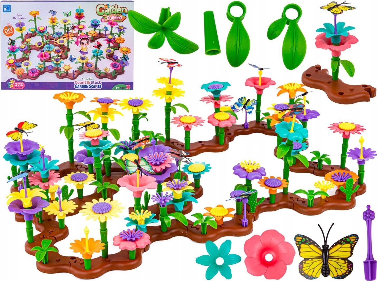 Klocki Konstrukcyjne Ogród Kwiatki 272 elementy, Zestaw Do Zbudowania Kwiatowej Kompozycji
