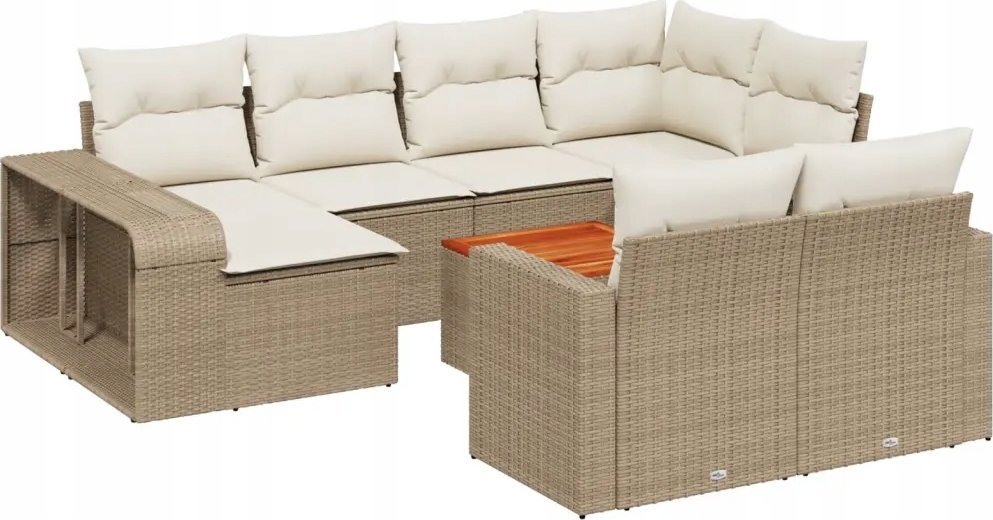 vidaXL 11-częściowy zestaw mebli ogrodowych z poduszkami, beżowy, polirattan