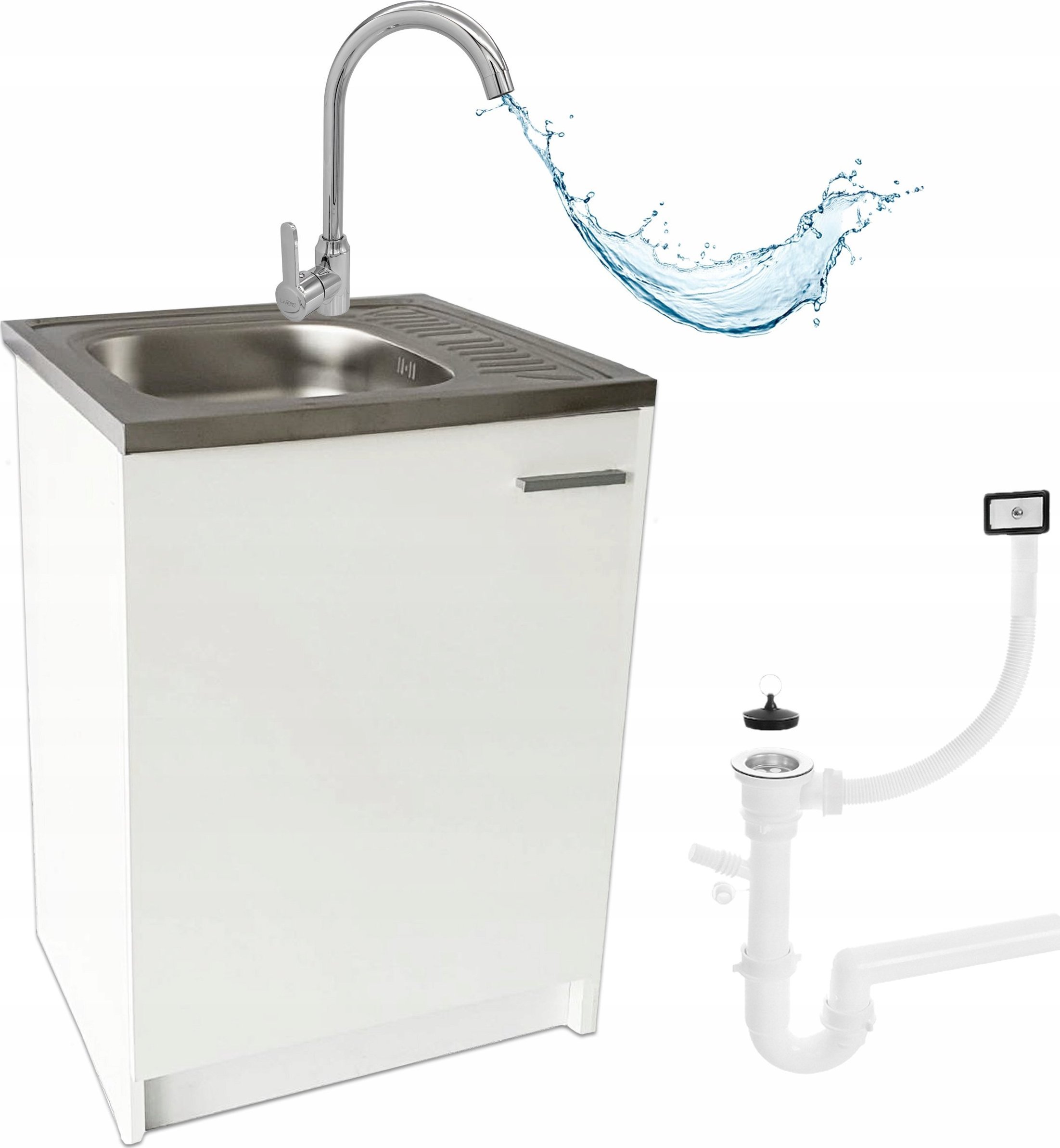 Stamar Szafka Kuchenna Biała 60 Zlew Deante Bateria Chrom Wysoka Syfon do Zmywarki