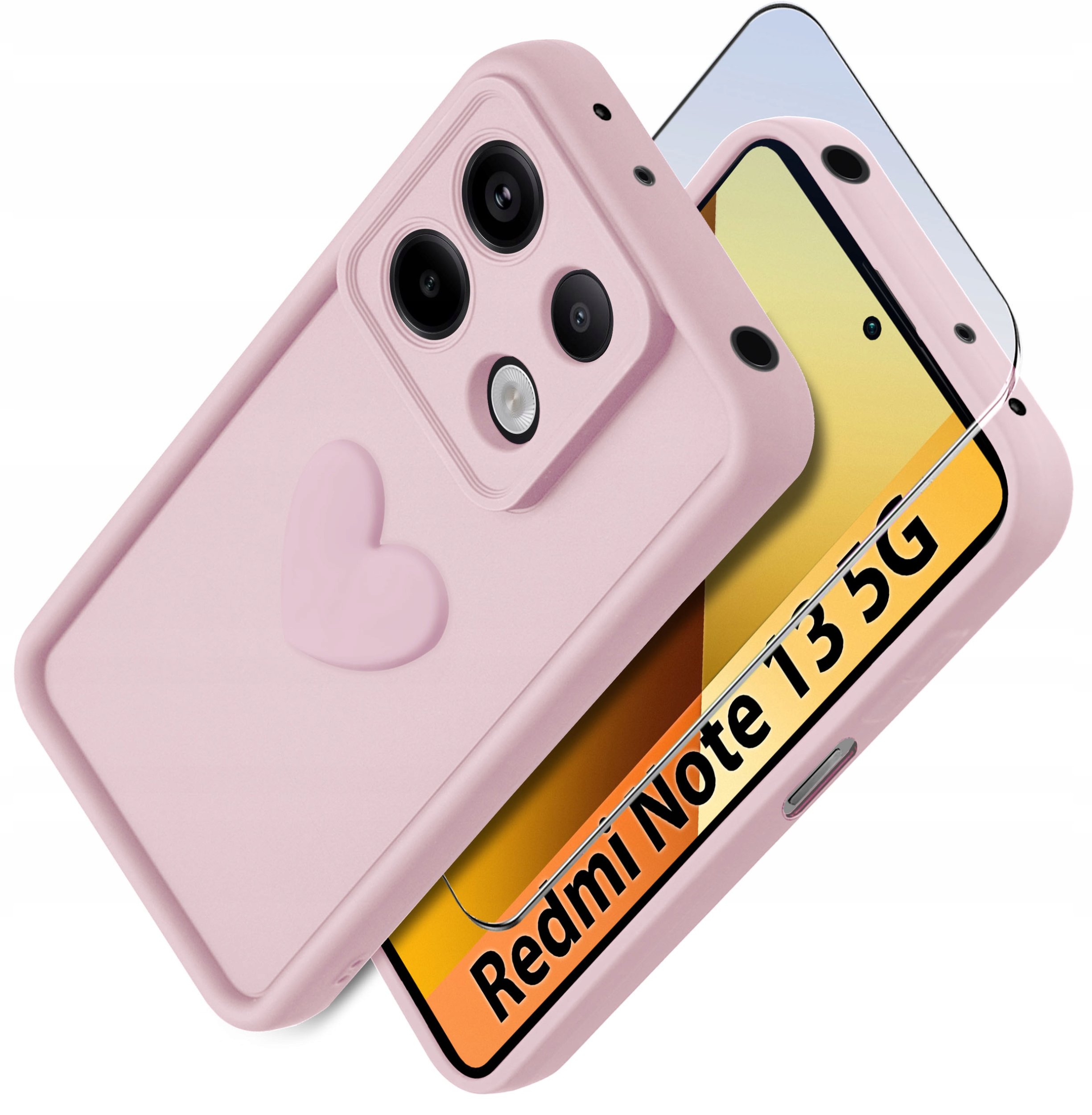 Etui do Xiaomi Redmi Note 13 5G silikonowe MATOWE serce + Szkło ochronne 9H