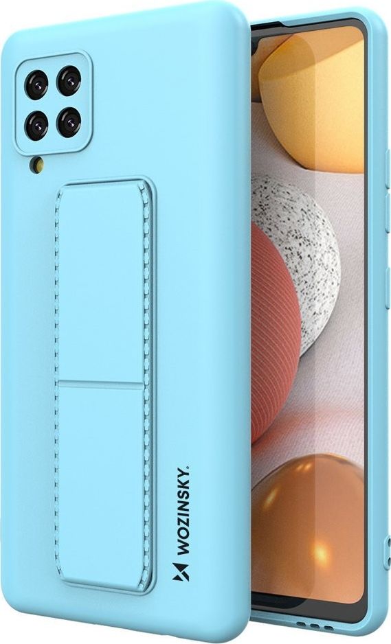 Wozinsky Kickstand Case elastyczne silikonowe etui z podstawką Samsung Galaxy A42 5G jasnoniebieski
